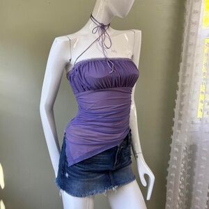 Y2K Lavender Ruched Mesh Halter Asymmetrical Fairy Top – Side Zip (Best Fits Sma